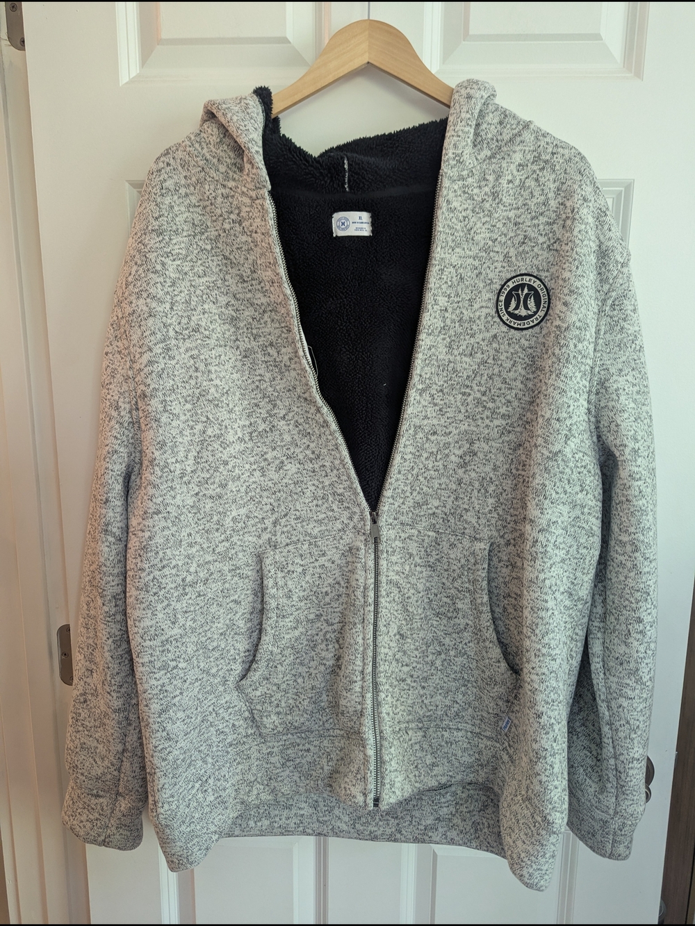 Hurley Black Sherpa-Lined Zip Hoodie with Logo Tag